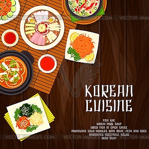 Korean cuisine food dishes, restaurant menu cover - vector clip art