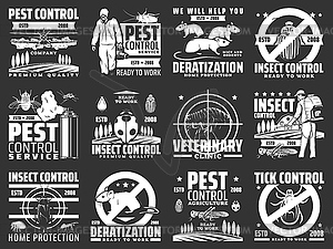 Pest control, disinsection company service icons - vector clipart
