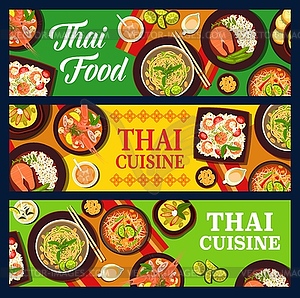 Thai food cuisine, Thailand Asian dishes, banners - vector clipart