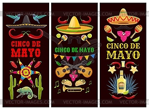 Баннеры Синко де Майо мексиканского праздника фиесты - клипарт в векторе / векторное изображение