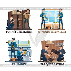 Carpenters, plumbers and furniture makers - vector EPS clipart