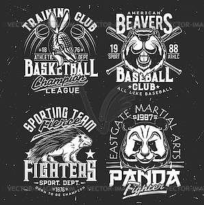 T-shirt prints with armadillo, panda, beaver - vector image