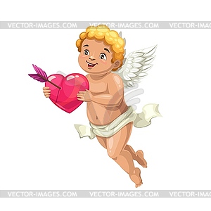 Амур-ангел с сердцем и любовной стрелой - иллюстрация в векторе