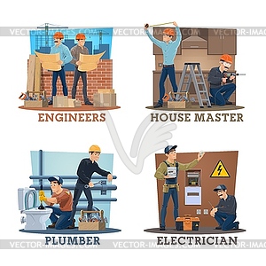 Construction engineer, electrician, plumber worker - vector image