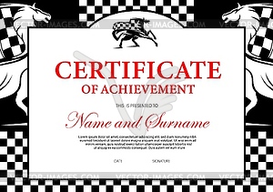 Certificate of achievement, horse race winner - vector image