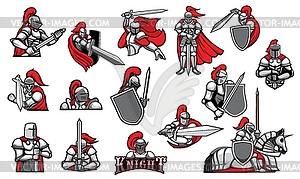 Knights with swords mascots - stock vector clipart