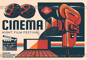 Cinema night film festival retro poster - vector clipart