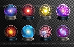 Magic crystal balls on transparent background - vector clip art