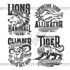 T-shirt prints with goat, alligator, lion, tiger - vector clipart
