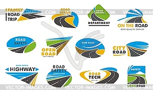 Road safety icons, pathway or highway - vector image