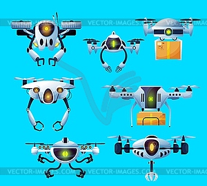 Flying robots, drones, parcels delivery copter - vector clipart / vector image