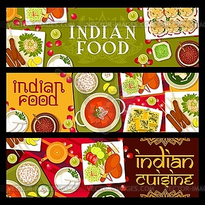 Indian food restaurant meals banners - vector clip art