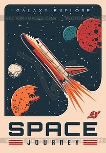 Space travel with shuttle rocketship retro poster - vector EPS clipart
