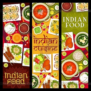 Indian cuisine restaurant meals banners - vector image