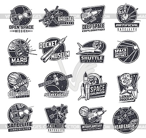 Space universe research retro icons - vector clipart