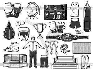 Boxing, mma and kickboxing sport icons - vector EPS clipart