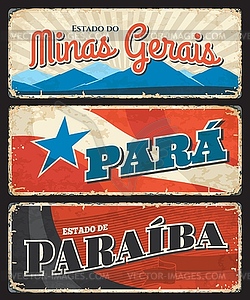 Para, Paraiba, Minas Gerais states grunge plates - vector image