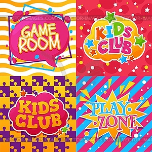 Kids club, game room, play zone - vector clipart