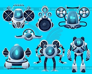 Robots, underwater submarines, ocean, sea drones - vector image