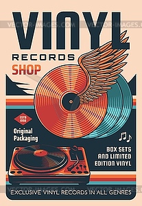 Vinyl records shop or store retro poster - vector clip art