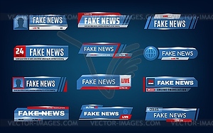 Fake news bars, TV screen lower banners - vector clipart