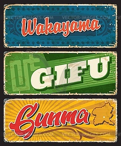 Gifu, Wakayama and Gunma Japan prefectures - vector clipart