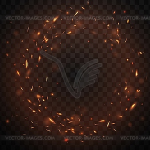 Round fire sparks frame with burning embers in air - royalty-free vector image