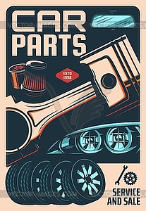 Car spare parts store, repair shop retro banner - royalty-free vector image