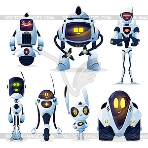 Robots cartoon characters, android and cyborgs - stock vector clipart