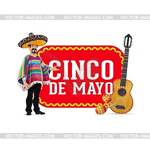 Cinco de Mayo, Mexican guitar and maracas - vector clip art