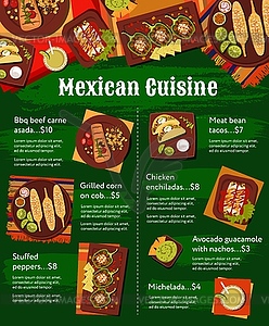 Mexican cuisine meals menu - vector image