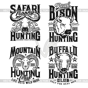 Ram, buffalo and bison bull hunting apparel print - vector clipart