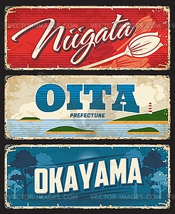 Oita, Okayama and Niigata Japan prefecture plates - vector clip art