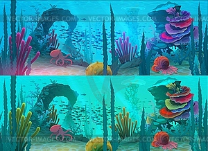 Ocean or sea underwater background, fish, reef - vector clip art