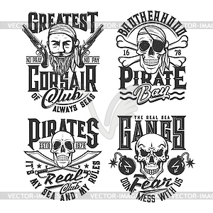 Пираты и банды корсаров футболка гранж принты - черно-белый векторный клипарт