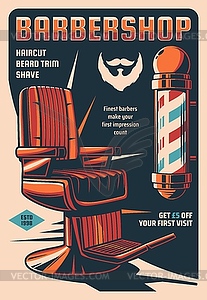 Barbershop, men hairdresser saloon vintage poster - vector image