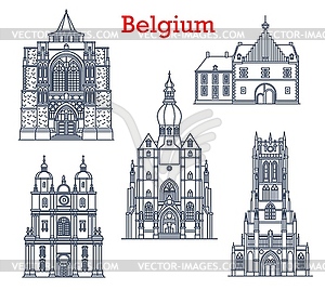 Belgium landmarks, cathedrals in Tongeren, Dinant - vector clipart