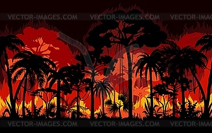 Forest, jungle or bush fire background - vector clip art