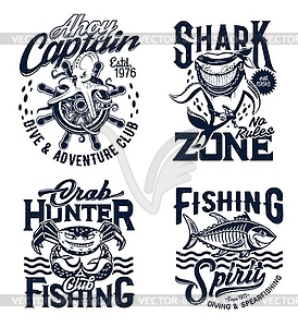 Tshirt prints underwater animals, mascots - vector clip art