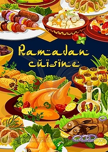 Ramadan food Iftar Eid Mubarak Islam cuisine meals - vector clipart