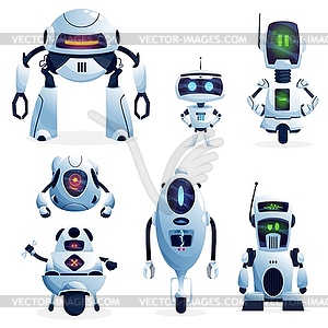 Cartoon robots, cyborg characters, toys set - vector image