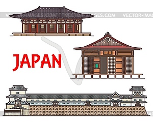 Japan travel landmarks and Japanese architecture - vector image