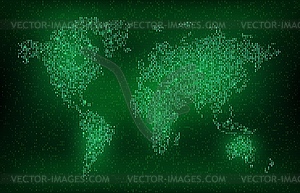 Digital binary code world map, future technology - vector clip art