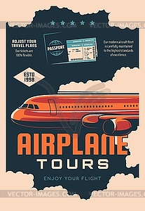 Airline services, airplane tours poster - royalty-free vector clipart