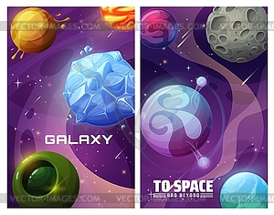 Space fantastic planets, fantasy galaxy worlds - vector clip art