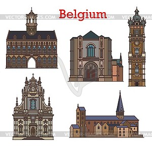 Belgium architecture, churches of Mons, Louvain - vector clip art