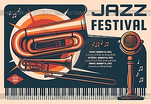 Jazz festival, live music performance retro banner - vector image