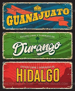 Guanajuato, Hidalgo and Durango Mexico state plate - vector clipart