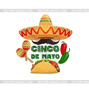 Cinco de Mayo sombrero and food, mexican holiday - vector clip art