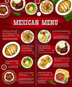 Mexican restaurant meals menu page template - vector clipart